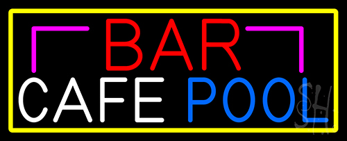 Bar Cafe Pool With Yellow Border Neon Sign