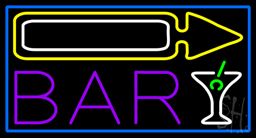 Bar With Wine Glass Arrow Neon Sign