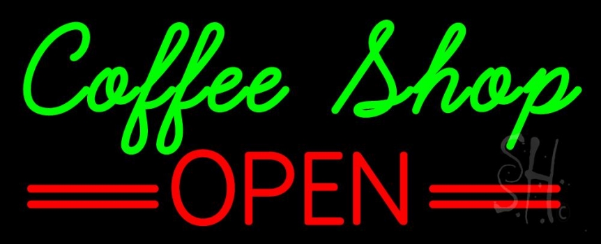Green Coffee Shop Open Neon Sign