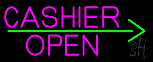 Blue Arrow Cashier Open Neon Sign
