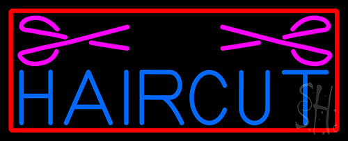 Blue Haircut With Scissor Neon Sign