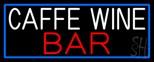 Cafe Wine Bar With Blue Border Neon Sign