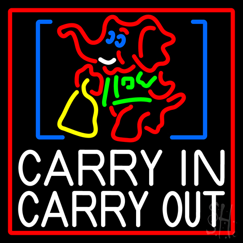 Carry In Carry Out With Elephant Neon Sign