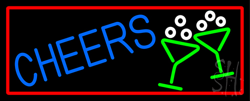 Cheers With Wine Glass With Red Border Neon Sign