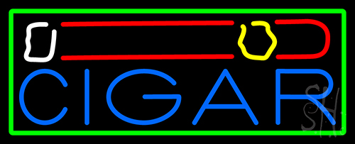 Cigar And Smoke With Green Border Neon Sign