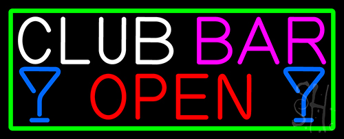 Club Bar With Martini Glass Open Neon Sign