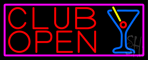 Club With Martini Glass Open Neon Sign
