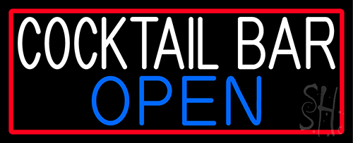 Cocktail Bar With Red Border Neon Sign
