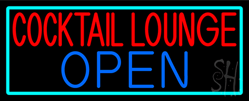 Cocktail Lounge Open With Turquoise Border Neon Sign