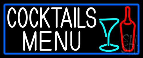 Cocktail Menu With Bottle And Glass 1 Neon Sign