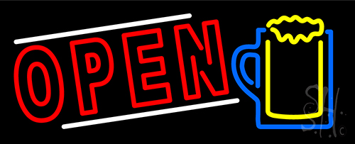 Cocktails Mug Open Neon Sign