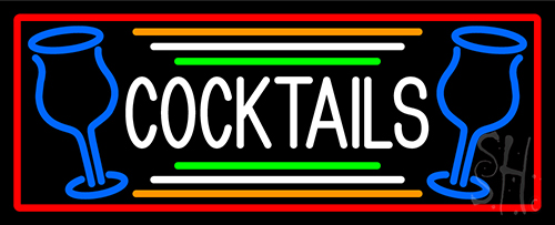 Cocktails With Two Glasses Open Neon Sign