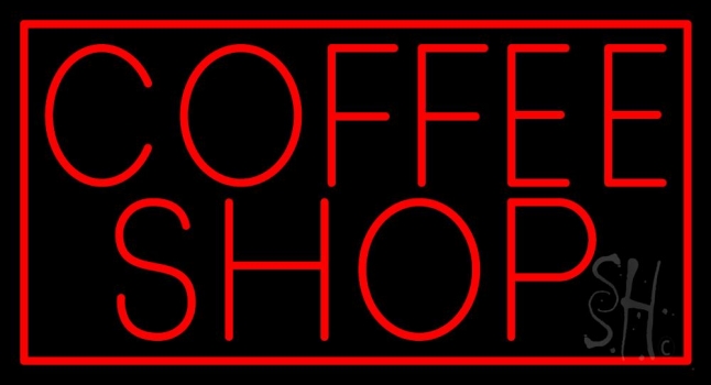 Red Coffee Shop With Red Border Neon Sign