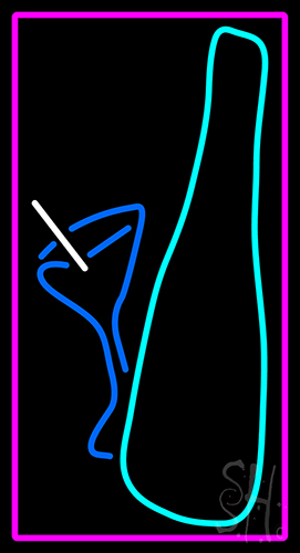Custom Martini Glass And Bottle With Pink Border Neon Sign