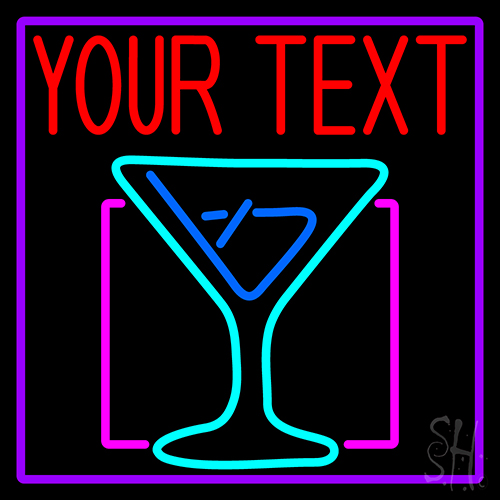 Custom Martini Glass With Purple Border Neon Sign