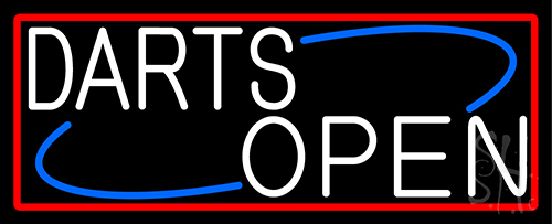 Darts Open With Red Border Neon Sign