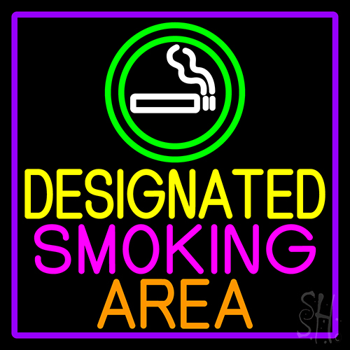 Designated Smoking Area With Purple Border Neon Sign