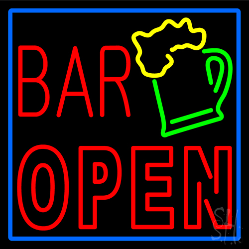 Double Stroke Bar Open With Beer Mug Neon Sign