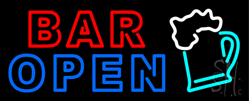 Double Stroke Bar Open With Beer Mug Neon Sign