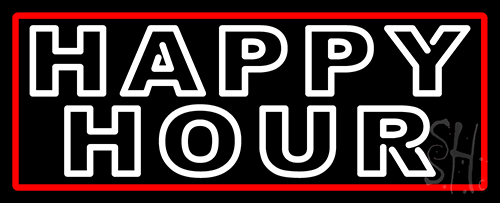 Double Stroke Happy Hour With Red Border Neon Sign