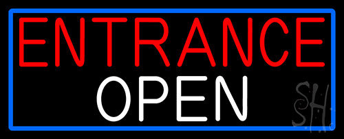 Entrance Open With Blue Border Neon Sign