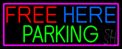 Free Here Parking With Pink Border Neon Sign