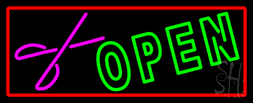 Green Open With Scissor Neon Sign