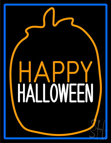 Happy Halloween With Blue Border Neon Sign