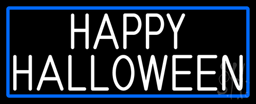 Happy Halloween With Blue Border Neon Sign