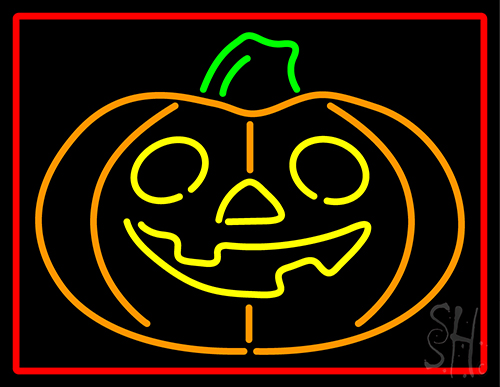 Jack O Lantern Pumkin With Red Border Neon Sign