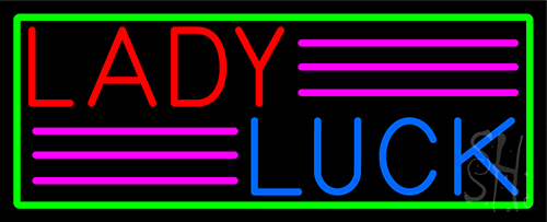 Lady Luck With Green Border Neon Sign