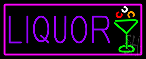 Liquor And Martini Glass With Pink Border Neon Sign