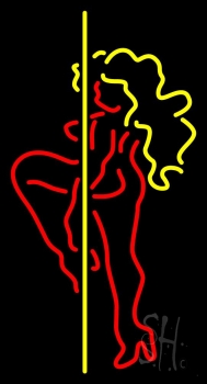 Red And Yellow Pole Dance Girl Neon Sign