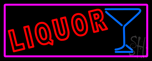 Liquor With Martini Glass With Pink Border Neon Sign