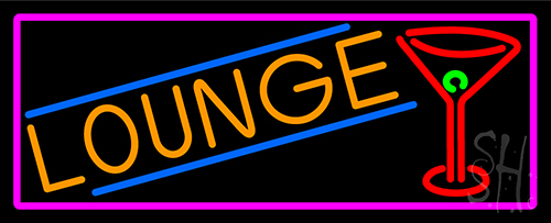Lounge And Martini Glass With Pink Border Neon Sign