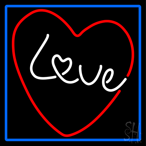 Love Red Heart With Blue Border Neon Sign