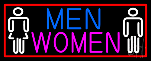 Men And Women Restroom With Red Border Neon Sign