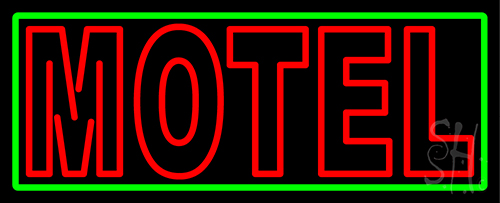 Motel With Green Border Neon Sign