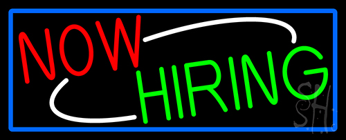 Now Hiring Bar With Blue Border Neon Sign