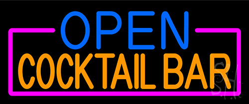 Open Cocktail Bar With Pink Border Neon Sign