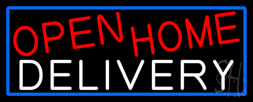 Open Home Delivery With Blue Border Neon Sign