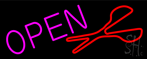 Open With Scissor Logo Neon Sign