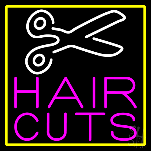 Pink Hair Cut With Scissor Neon Sign
