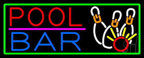 Pool Bar With Green Border Neon Sign