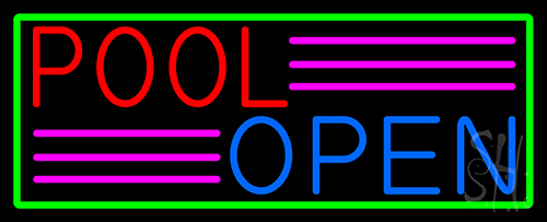 Pool Open With Green Border Neon Sign