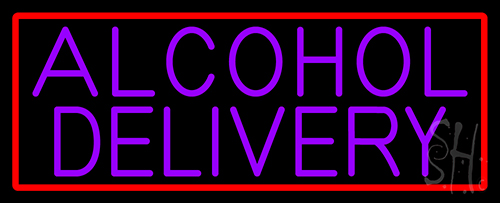 Purple Alcohol Delivery With Red Border Neon Sign