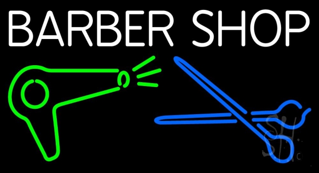 Barber Shop With Dryer And Scissor Neon Sign