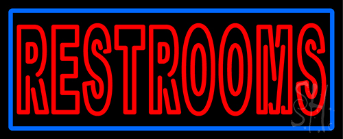 Red Restrooms With Blue Border Neon Sign