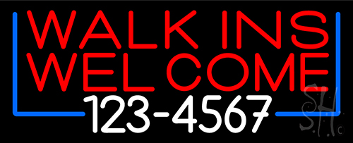 Red Walk Ins Welcome With Phone Number Neon Sign