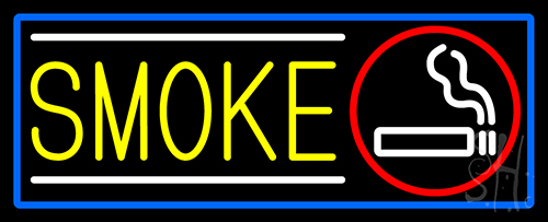 Round Cigar And Smoke With Blue Border Neon Sign